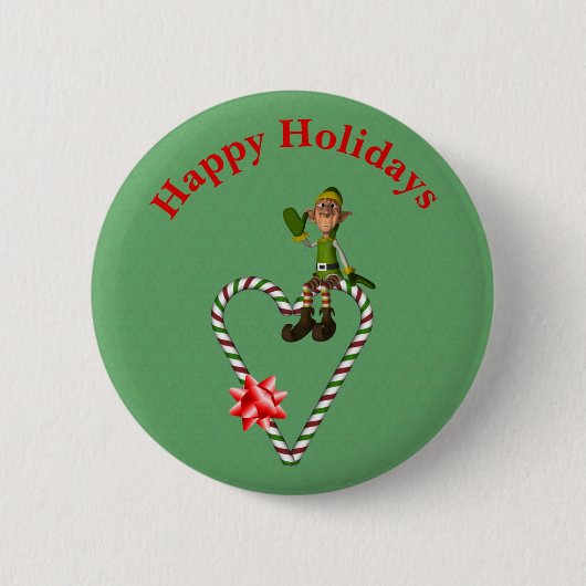 Mannelijke Elf Candy Cane Hart Kerstvakantie Ronde Button 5,7 Cm (Voorkant)