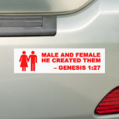 Mannelijke en Vrouw Gen. 1:27 Bumpersticker - Rood (Op auto)