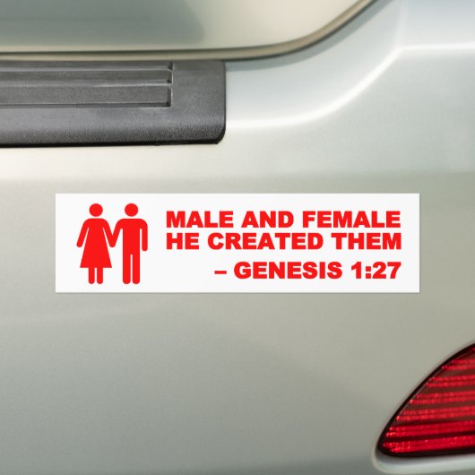 Mannelijke en Vrouw Gen. 1:27 Bumpersticker - Rood (Op auto)