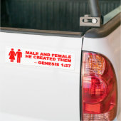 Mannelijke en Vrouw Gen. 1:27 Bumpersticker - Rood (Op Truck)