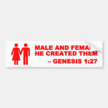 Mannelijke en Vrouw Gen. 1:27 Bumpersticker - Rood