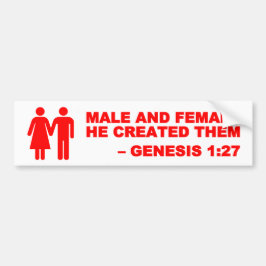 Mannelijke en Vrouw Gen. 1:27 Bumpersticker - Rood