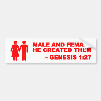 Mannelijke en Vrouw Gen. 1:27 Bumpersticker - Rood