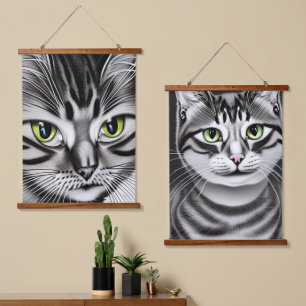 Mannelijke en Vrouw Gezonde groene ogen Katten Hangend Wandkleed