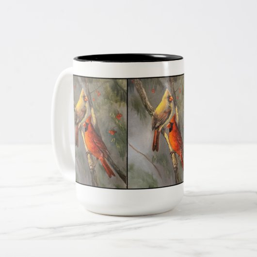 Mannelijke en Vrouw Kardinalen fijne mok (Voorkant links)