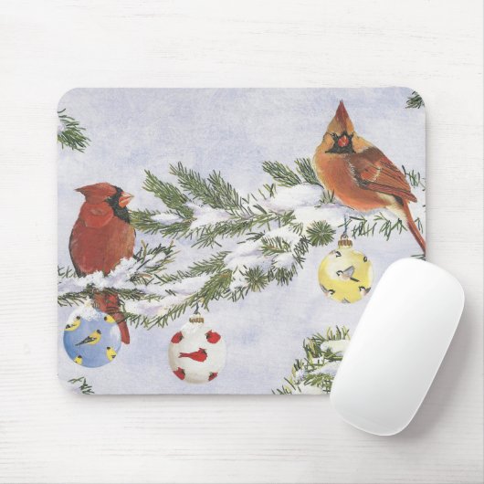 Mannelijke en Vrouw Kardinalen genieten van een wi Muismat (Met muis)