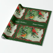 Mannelijke en Vrouw Kardinalen Groen Cadeaupapier (Uitgerold)