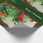 Mannelijke en Vrouw Kardinalen Groen Cadeaupapier (Hoek)