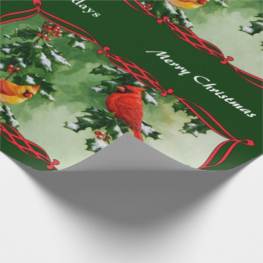 Mannelijke en Vrouw Kardinalen Groen Cadeaupapier (Hoek)