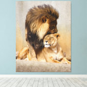 Mannelijke en Vrouw Lion in Love Canvas Afdruk (Insitu (Houten vloer))