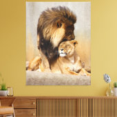 Mannelijke en Vrouw Lion in Love Canvas Afdruk (Insitu (Woonkamer))