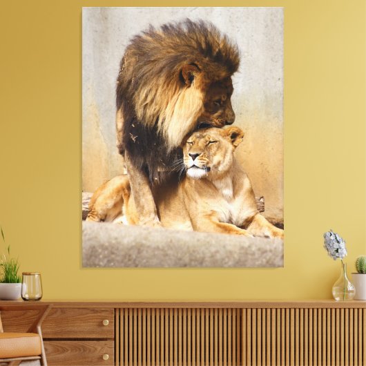 Mannelijke en Vrouw Lion in Love Canvas Afdruk (Insitu (Woonkamer))