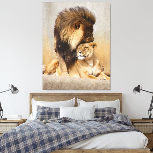 Mannelijke en Vrouw Lion in Love Canvas Afdruk (Insitu (Slaapkamer))