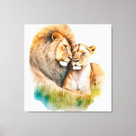 Mannelijke en Vrouw Lion in Love Foto van Lion Lov Canvas Afdruk