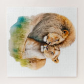 Mannelijke en Vrouw Lion in Love Foto van Lion Lov Legpuzzel (Horizontaal)
