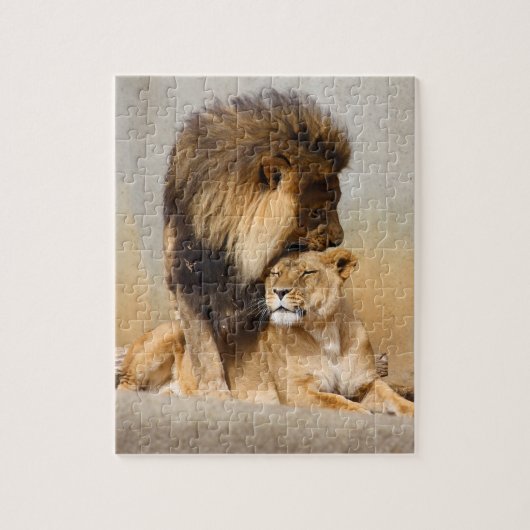 Mannelijke en Vrouw Lion in Love Legpuzzel (Verticaal)