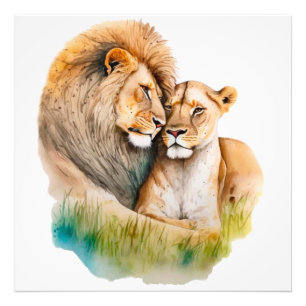 Mannelijke en Vrouw Lion & Lioness in Love Foto Afdruk