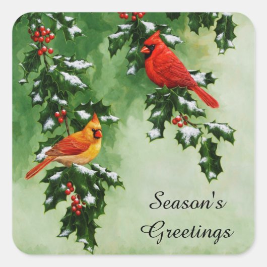 Mannelijke en Vrouw Noordelijke Kardinalen Vierkante Sticker (Voorkant)