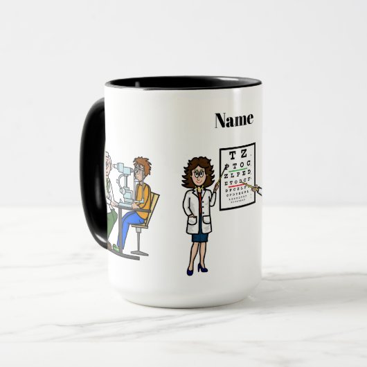 Mannelijke en Vrouw Optometristen Naam Mok (Voorkant links)