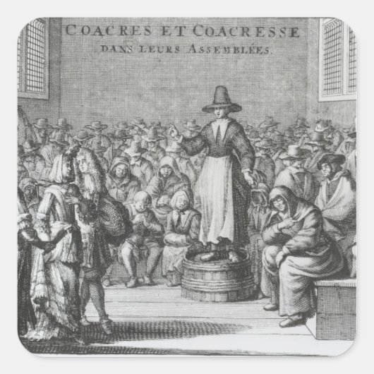 Mannelijke en Vrouw Quakers op hun vergadering Vierkante Sticker (Voorkant)
