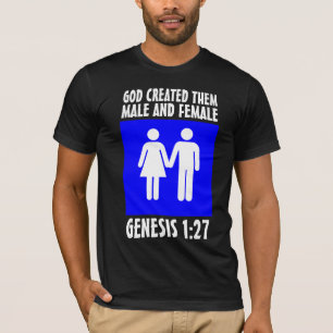 MANNELIJKE EN VROUWELIJKE CHRISTELIJKE GENESIS 1:2 T-SHIRT