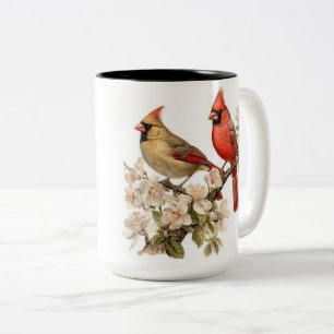 Mannelijke en vrouwelijke kardinalen tweekleurige koffiemok