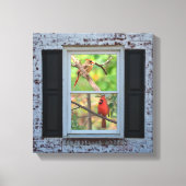 Mannelijke en Vrouwen kardinalen in raam / baksten Canvas Afdruk (Voorkant)