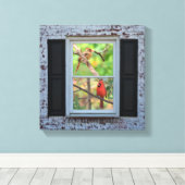 Mannelijke en Vrouwen kardinalen in raam / baksten Canvas Afdruk (Insitu (Houten vloer))