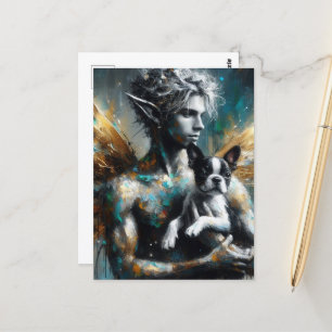 Mannelijke fee met Boston Terrier Puppy Briefkaart