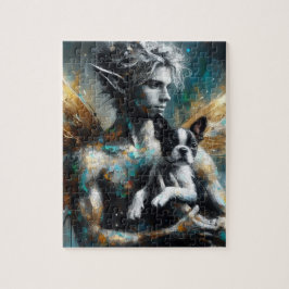 Mannelijke fee met Boston Terrier Puppy Legpuzzel