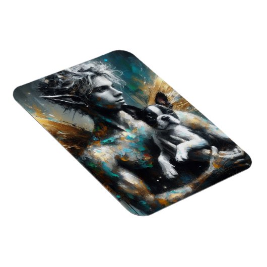 Mannelijke fee met Boston Terrier Puppy Magneet (Rechterzijde)