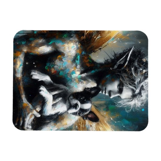 Mannelijke fee met Boston Terrier Puppy Magneet (Horizontaal)