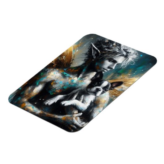 Mannelijke fee met Boston Terrier Puppy Magneet (Linkerzijde)