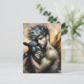 Mannelijke fee met zwart lam briefkaart (Staand voorkant)