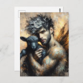 Mannelijke fee met zwart lam briefkaart (Voorkant / Achterkant)