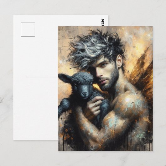 Mannelijke fee met zwart lam briefkaart (Voorkant / Achterkant)
