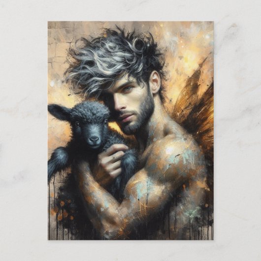 Mannelijke fee met zwart lam briefkaart (Voorkant)