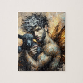 Mannelijke fee met zwart lam legpuzzel