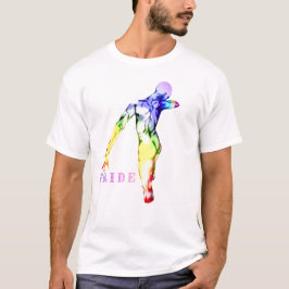 mannelijke figuur achter trotskleuren t-shirt
