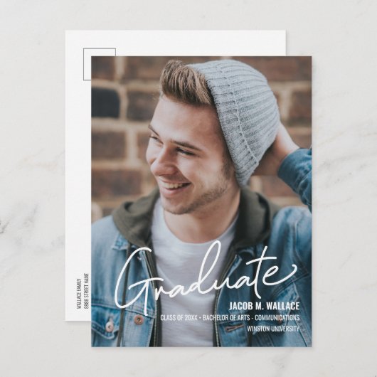 Mannelijke Gepersonaliseerde Universiteit Afstuder Aankondigingskaart (Voorkant / Achterkant)