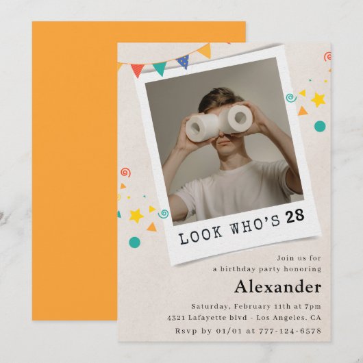 Mannelijke grappige uitnodigingen voor 28e verjaar (Voorkant / Achterkant)