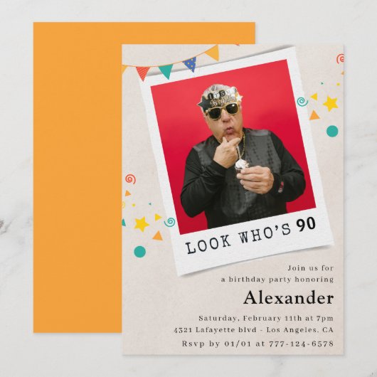 Mannelijke grappige uitnodigingen voor 90e verjaar (Voorkant / Achterkant)