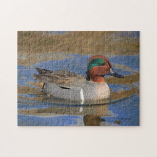 Mannelijke Groen-Winged Blauwgroen bij de Pond Legpuzzel