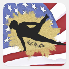 Mannelijke Gymnast Silhouette Art - Amerikaanse vl Vierkante Sticker