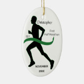 Mannelijke halve marathon met groene lint Ornament (Rechts)