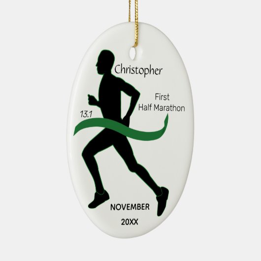 Mannelijke halve marathon met groene lint Ornament (Rechts)