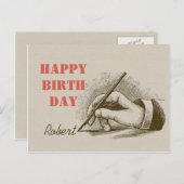 Mannelijke hand met een fontein pen CC0820 Birthda Briefkaart (Voorkant / Achterkant)