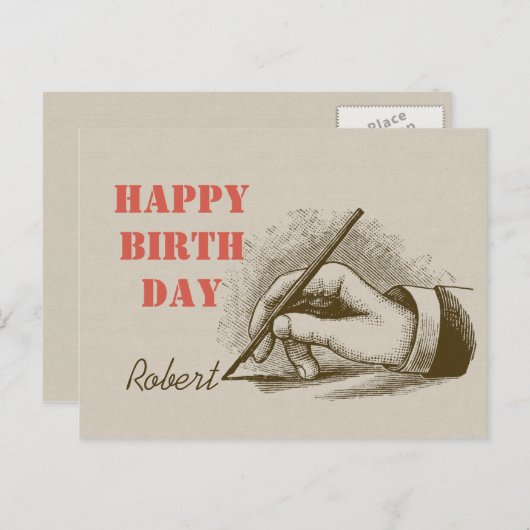 Mannelijke hand met een fontein pen CC0820 Birthda Briefkaart (Voorkant / Achterkant)