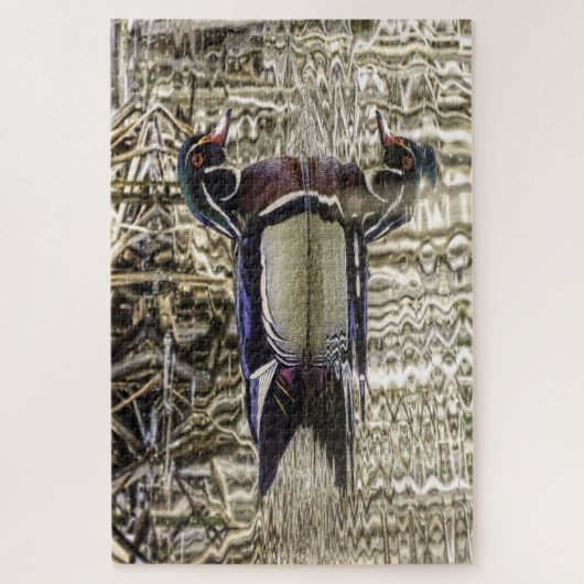 Mannelijke houteenden zwemmen in vijver legpuzzel (Verticaal)