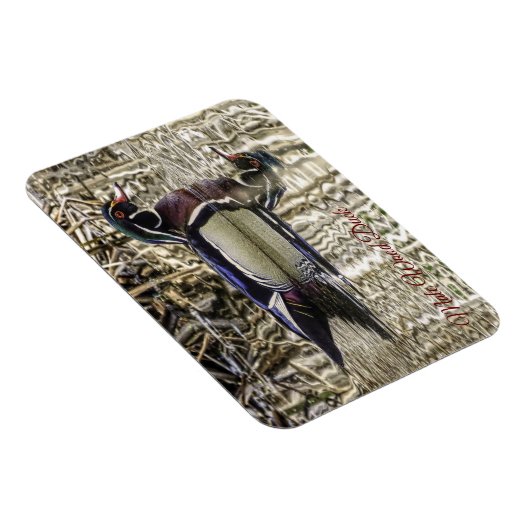 Mannelijke houten eenden zwemmen in vijver puzzel magneet (Rechterzijde)